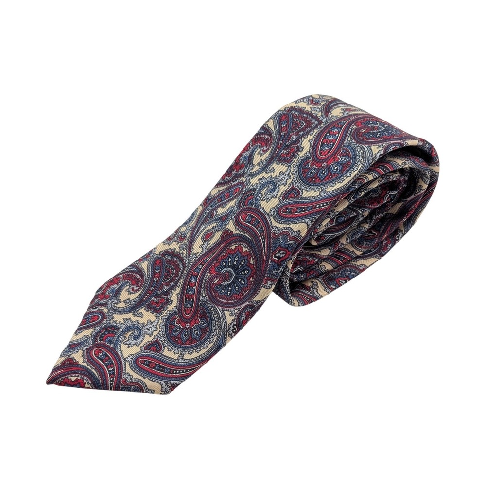 Vintage Liberty of London Silk Tie Red Navy Tan Paisley Men's 3.25" Necktie